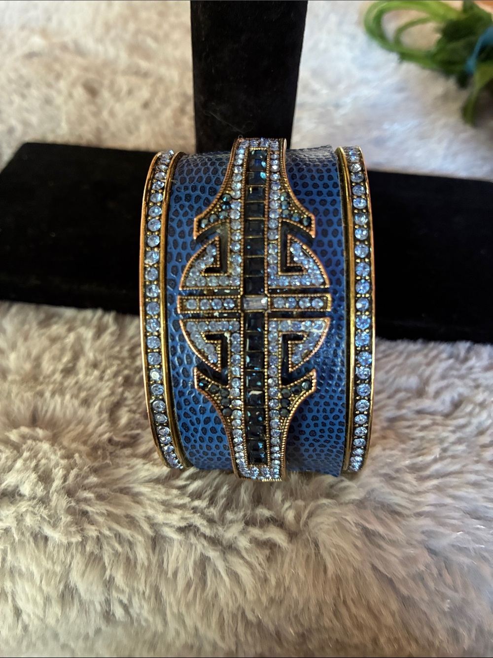 Heidi Daus Blue and Gold Crystal-Accented Wide Cuff Bracelet